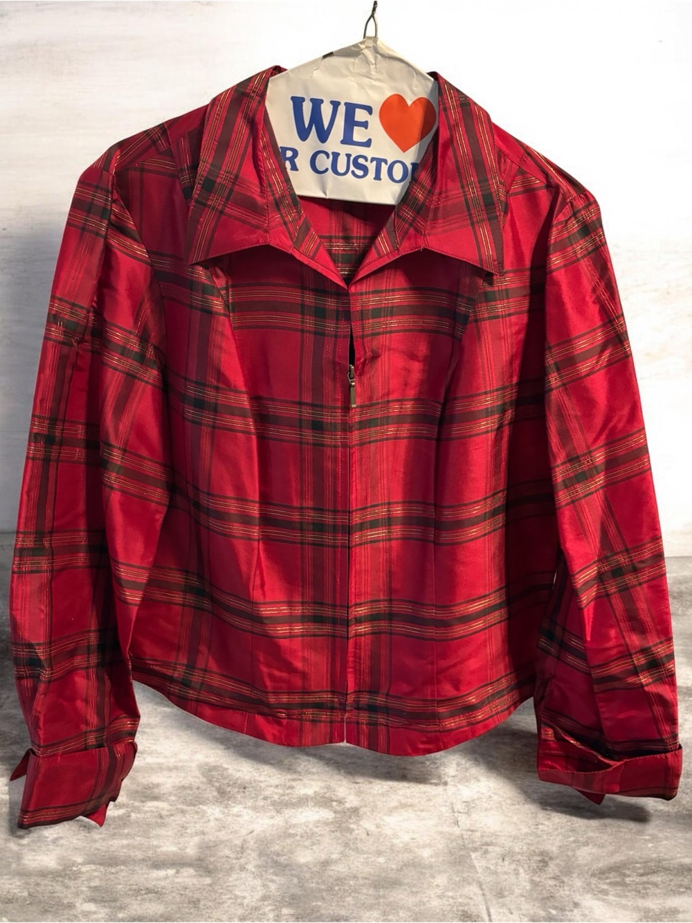 Coldwater Creek Red Plaid Women's Jacket/shirt- Classic Zip Front